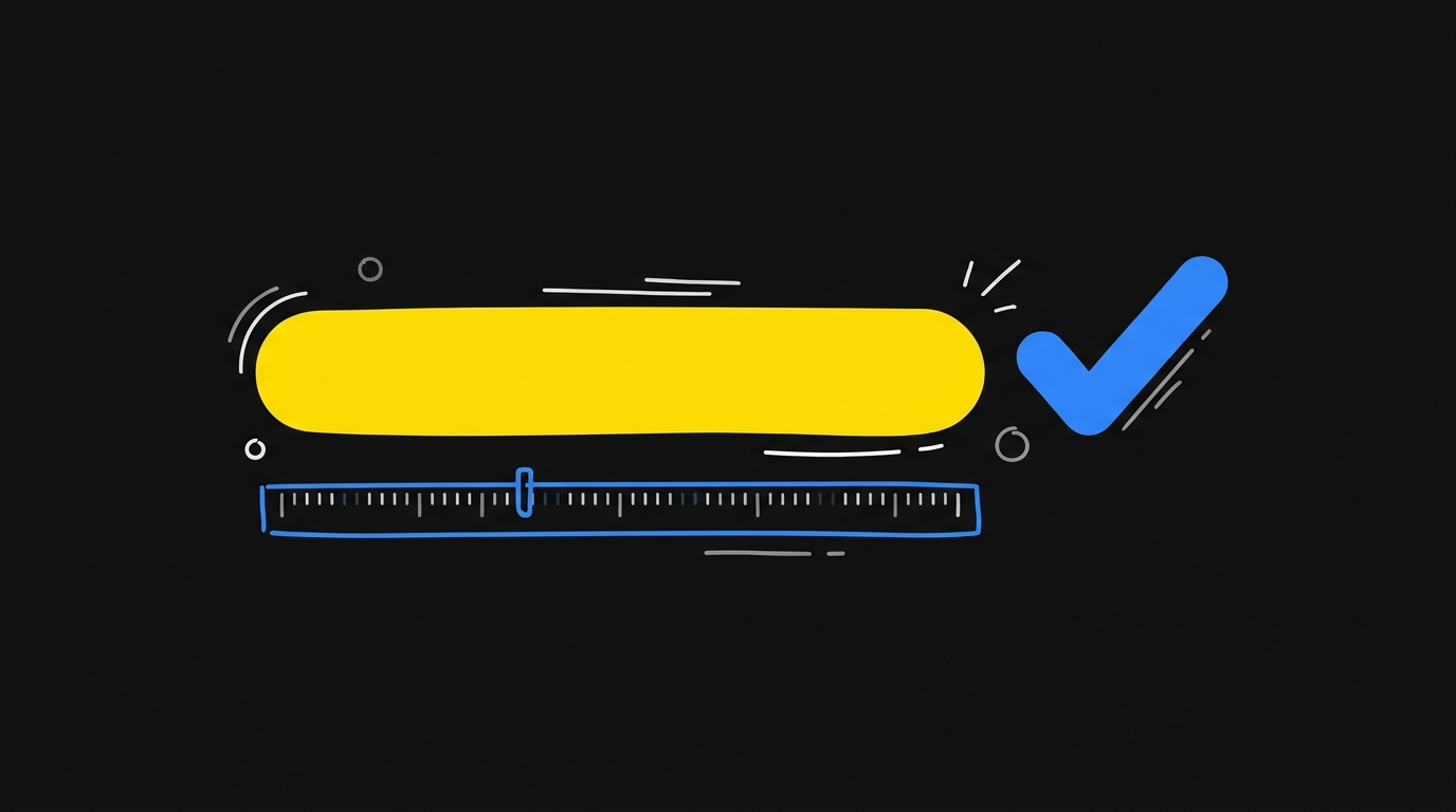 Doodle of a single title bar with a checkmark and a small ruler beneath it