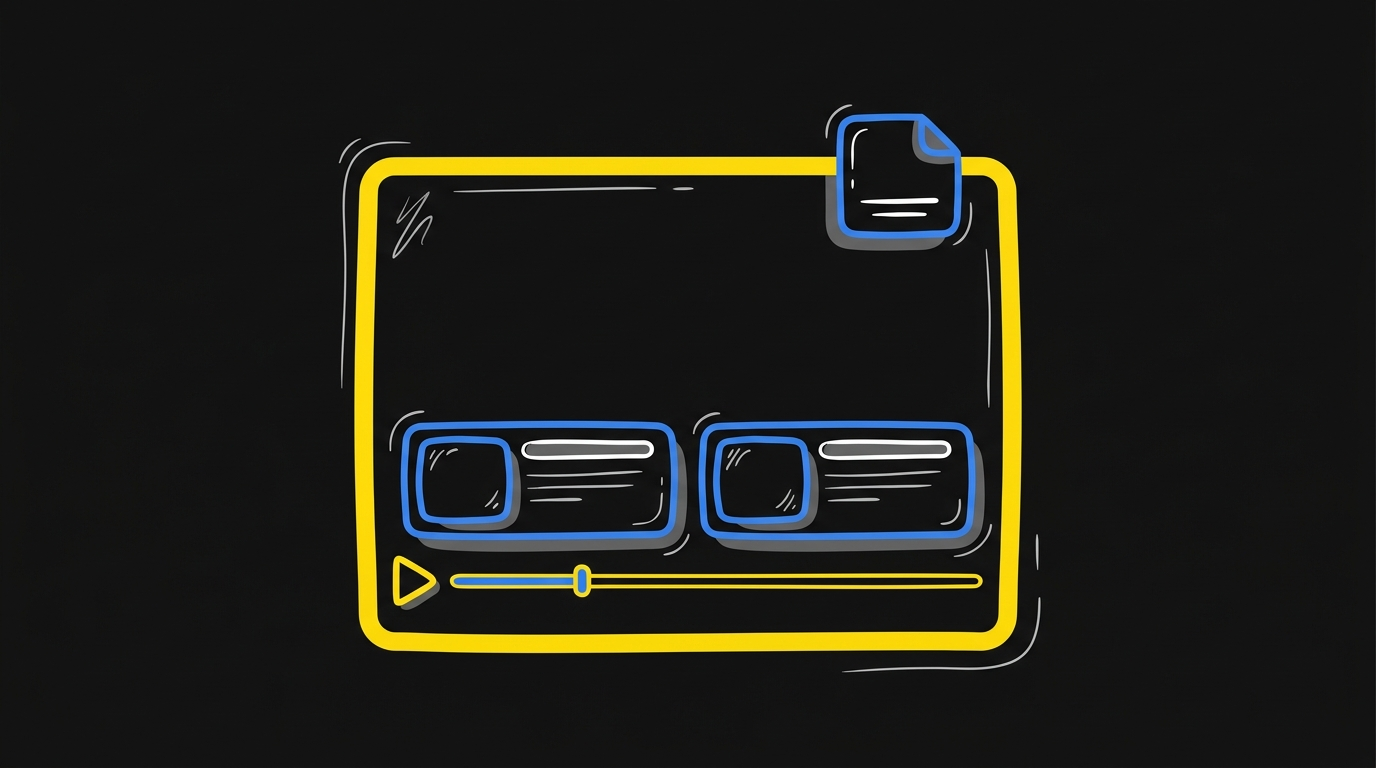Doodle of a video frame with end-screen slots and a card icon in the corner