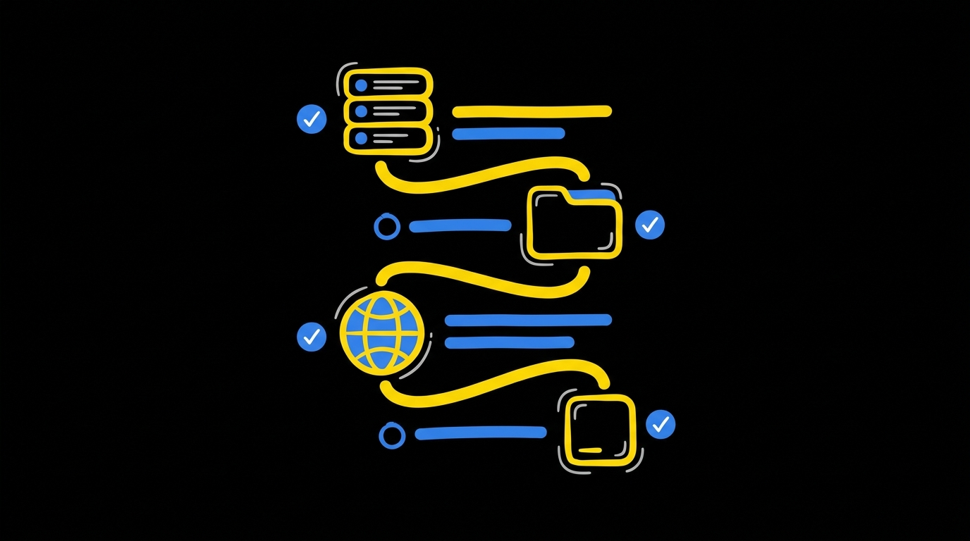 Doodle of a checklist with playlist, folder, globe and caption icons