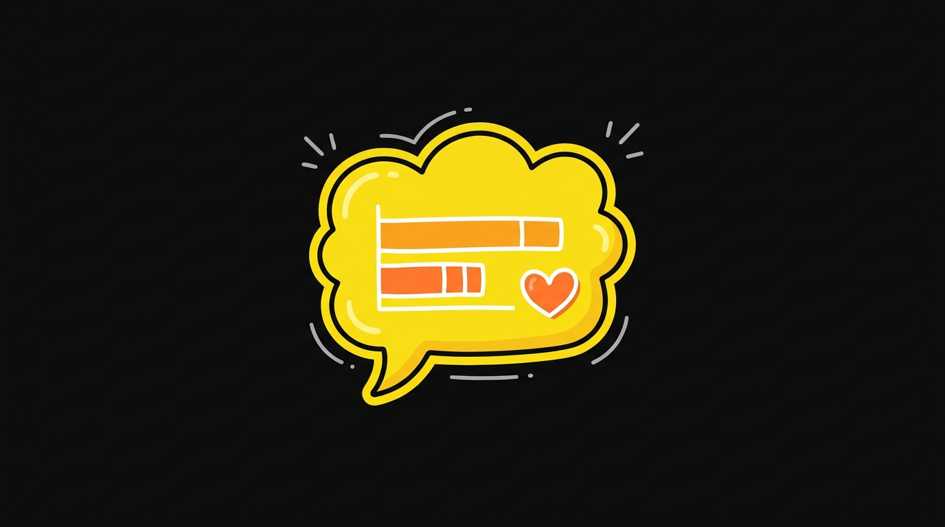 Doodle of a speech bubble with a small poll bar chart and a heart