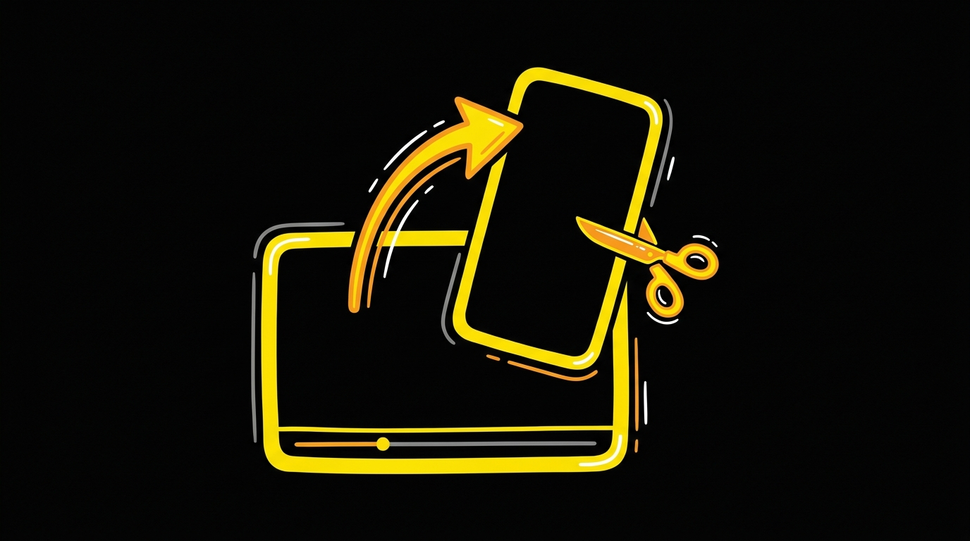 Doodle of a landscape video frame with a vertical short clip lifted out and scissors