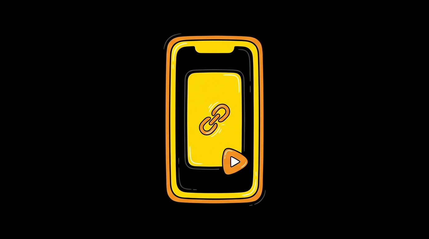Doodle of a phone story frame with a link sticker and a play button