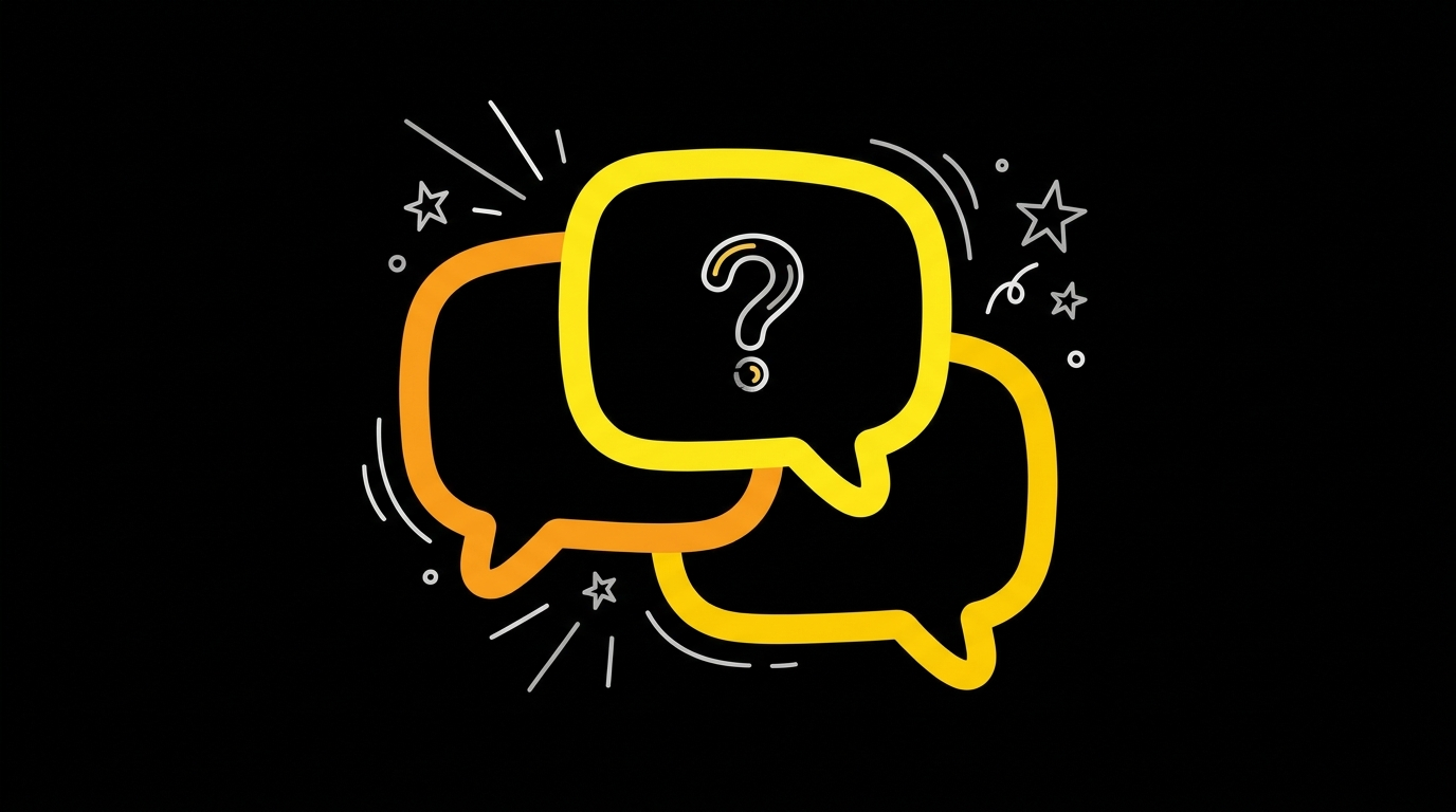 Doodle of three overlapping chat bubbles with a question mark
