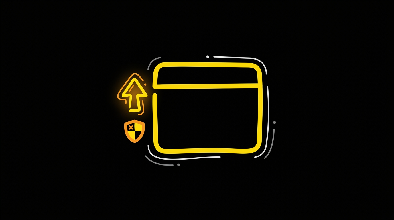Doodle of a forum thread card with an upvote arrow and a small caution shield