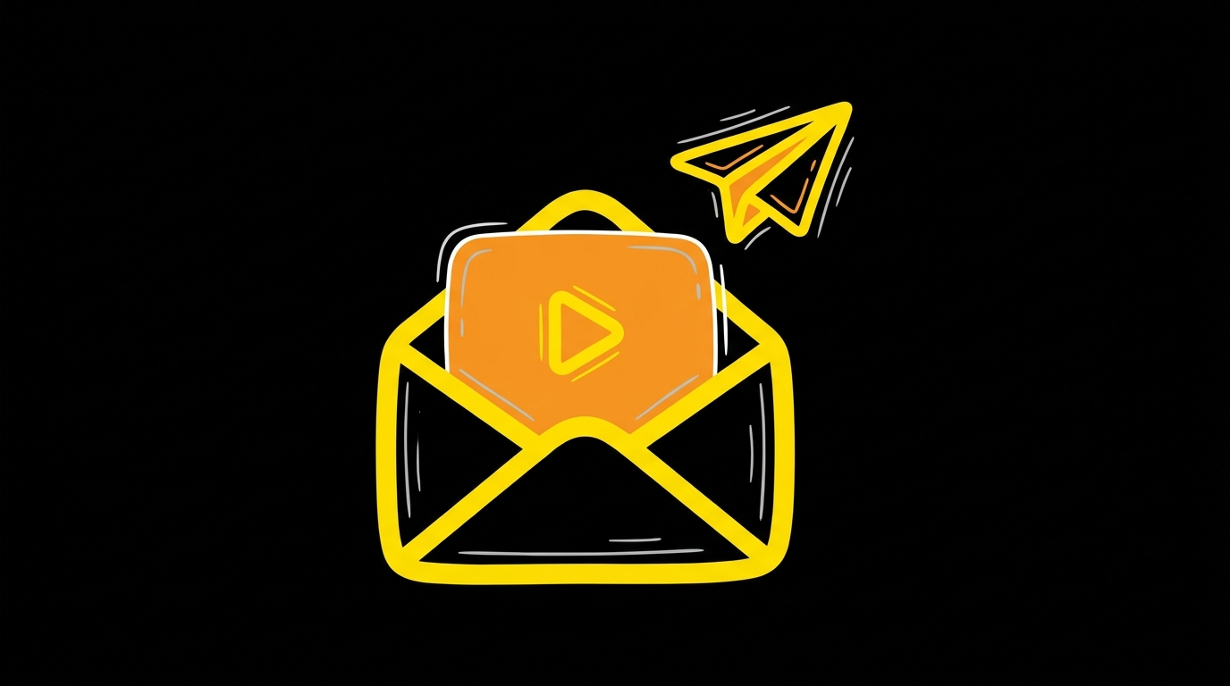 Doodle of an envelope with a video play card lifting out and a paper plane