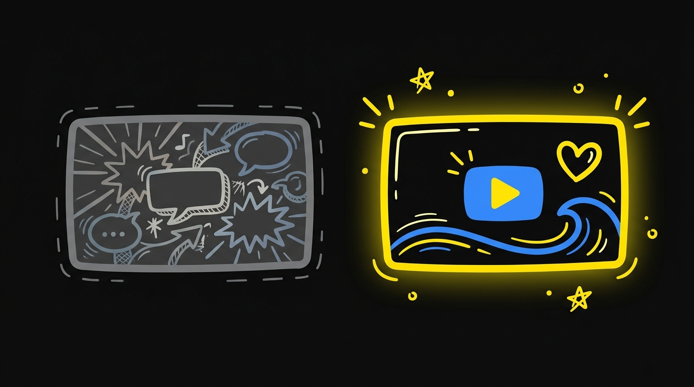 Doodle of two thumbnails, the loud one dimmed and the quieter one highlighted