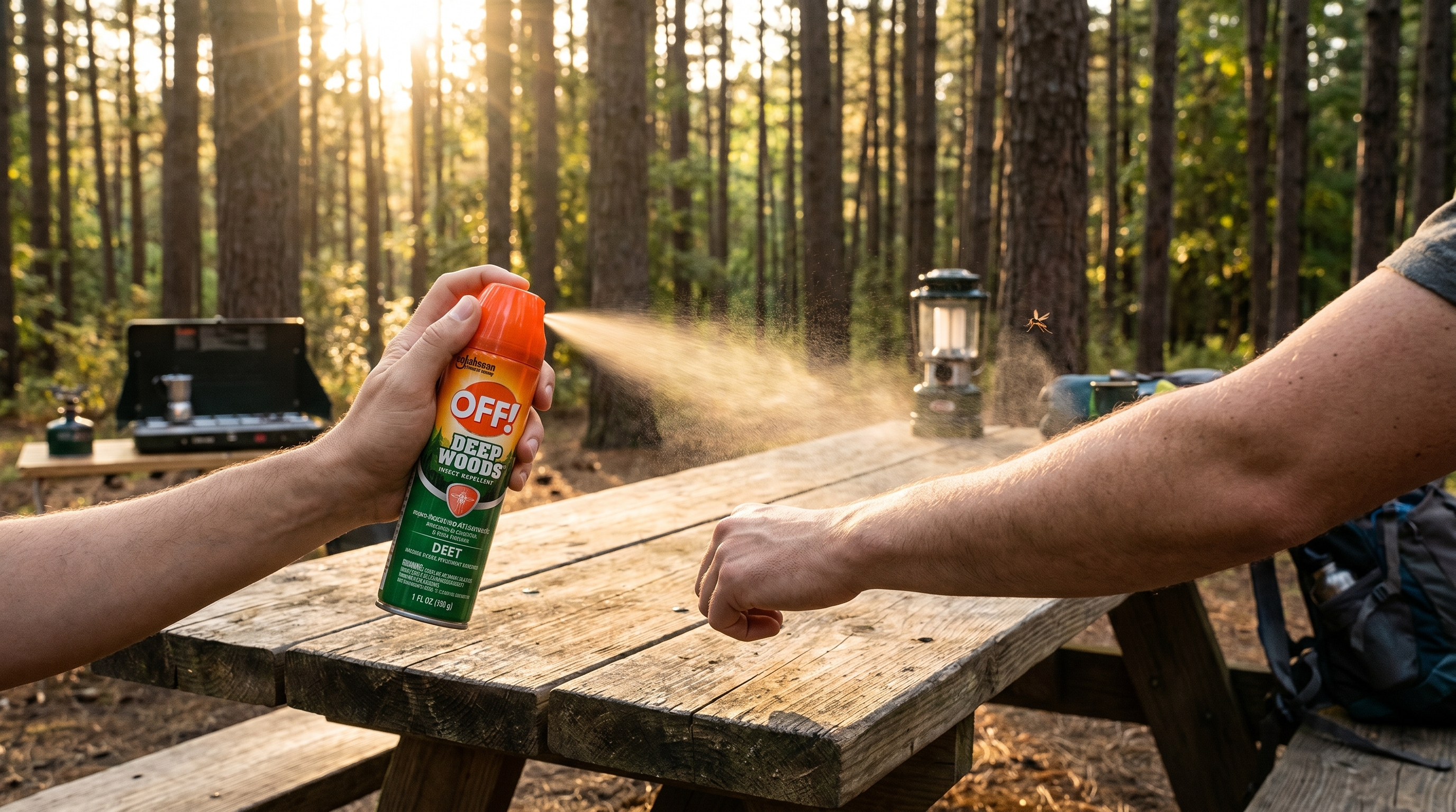 DEET spray at a US forest campsite