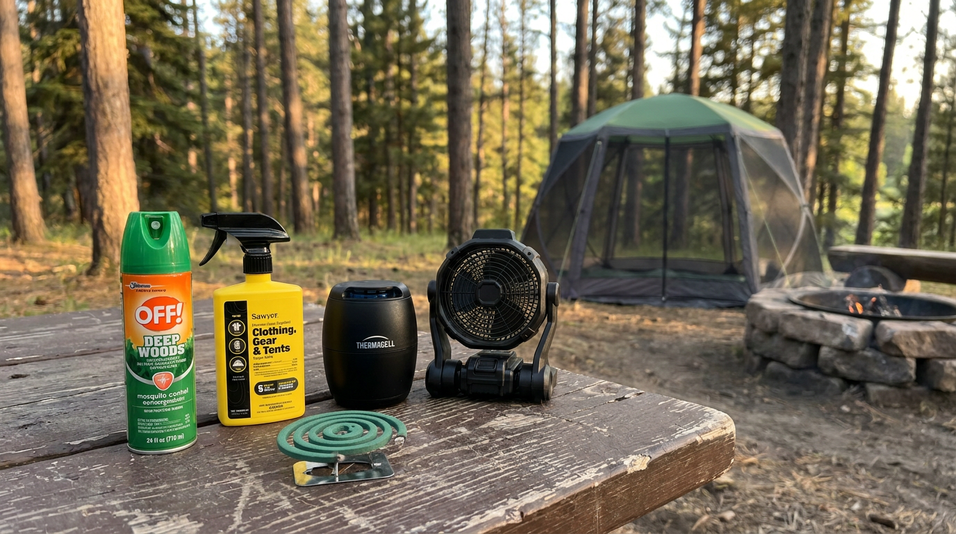 Collection of failed mosquito solutions on a camp table
