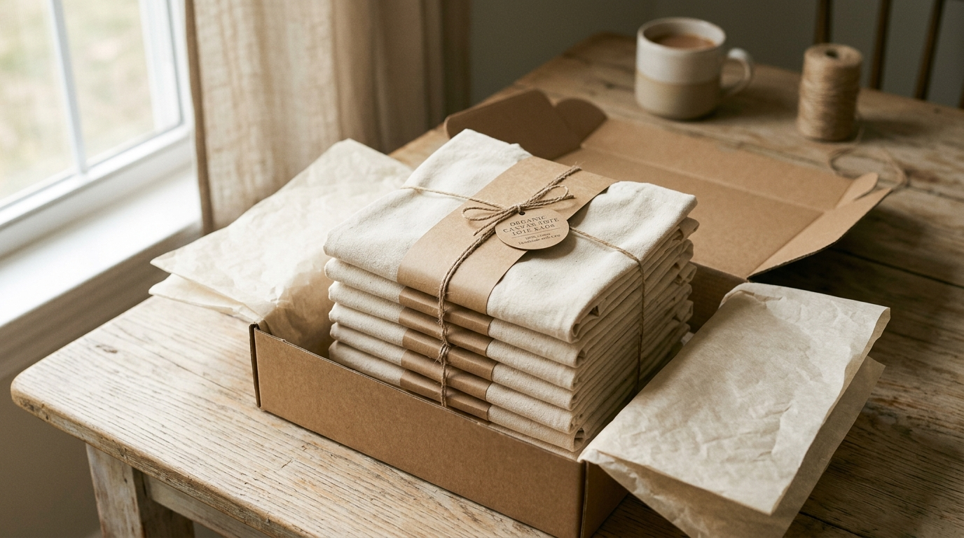 Folded totes, banded and boxed
