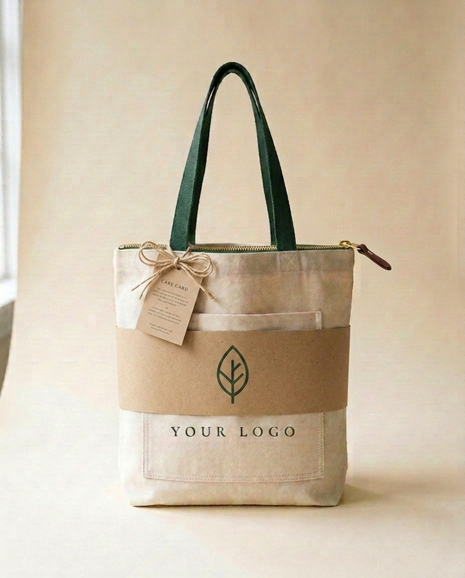 Tote wrapped in kraft packaging band