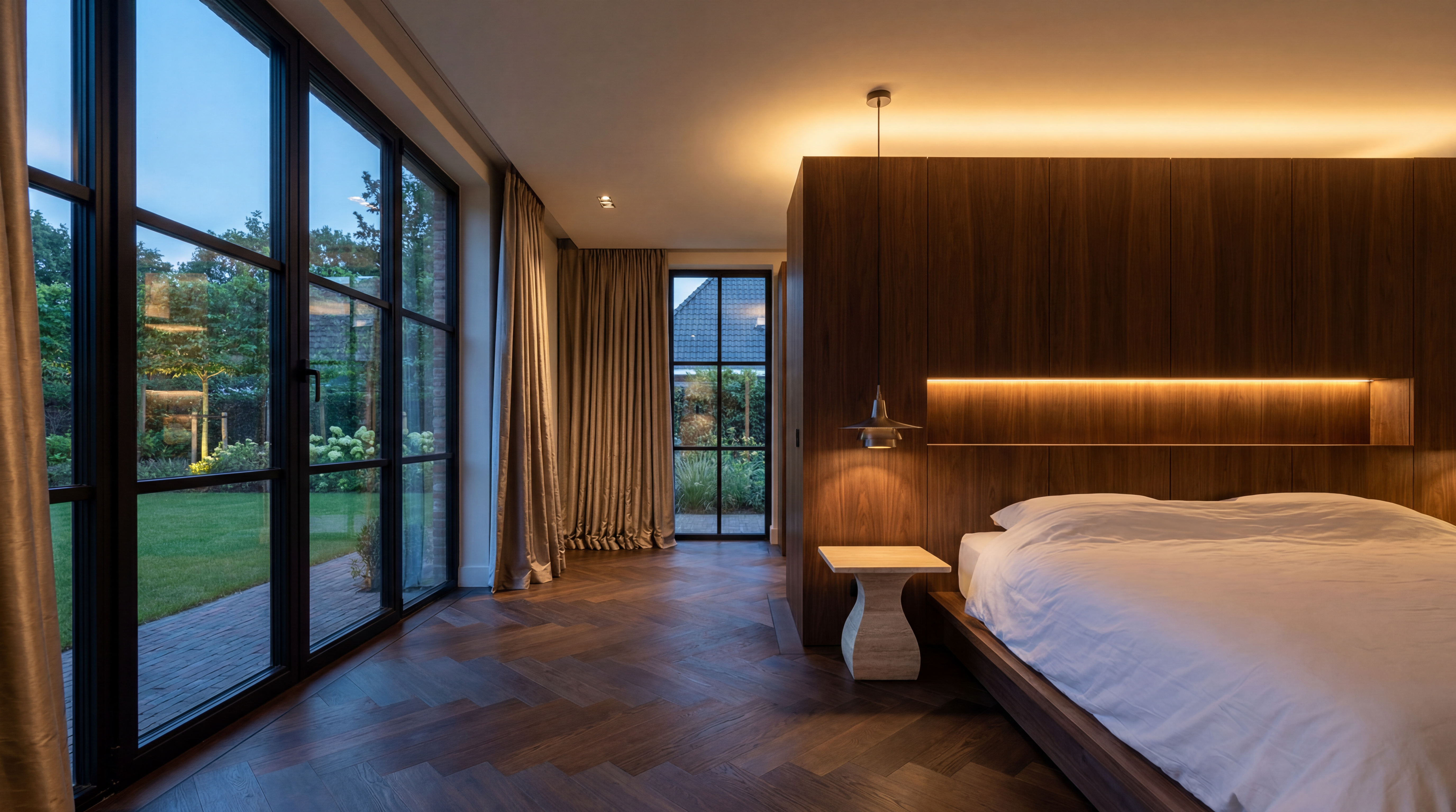 Luxury slaapkamer walnut headboard wenge parket