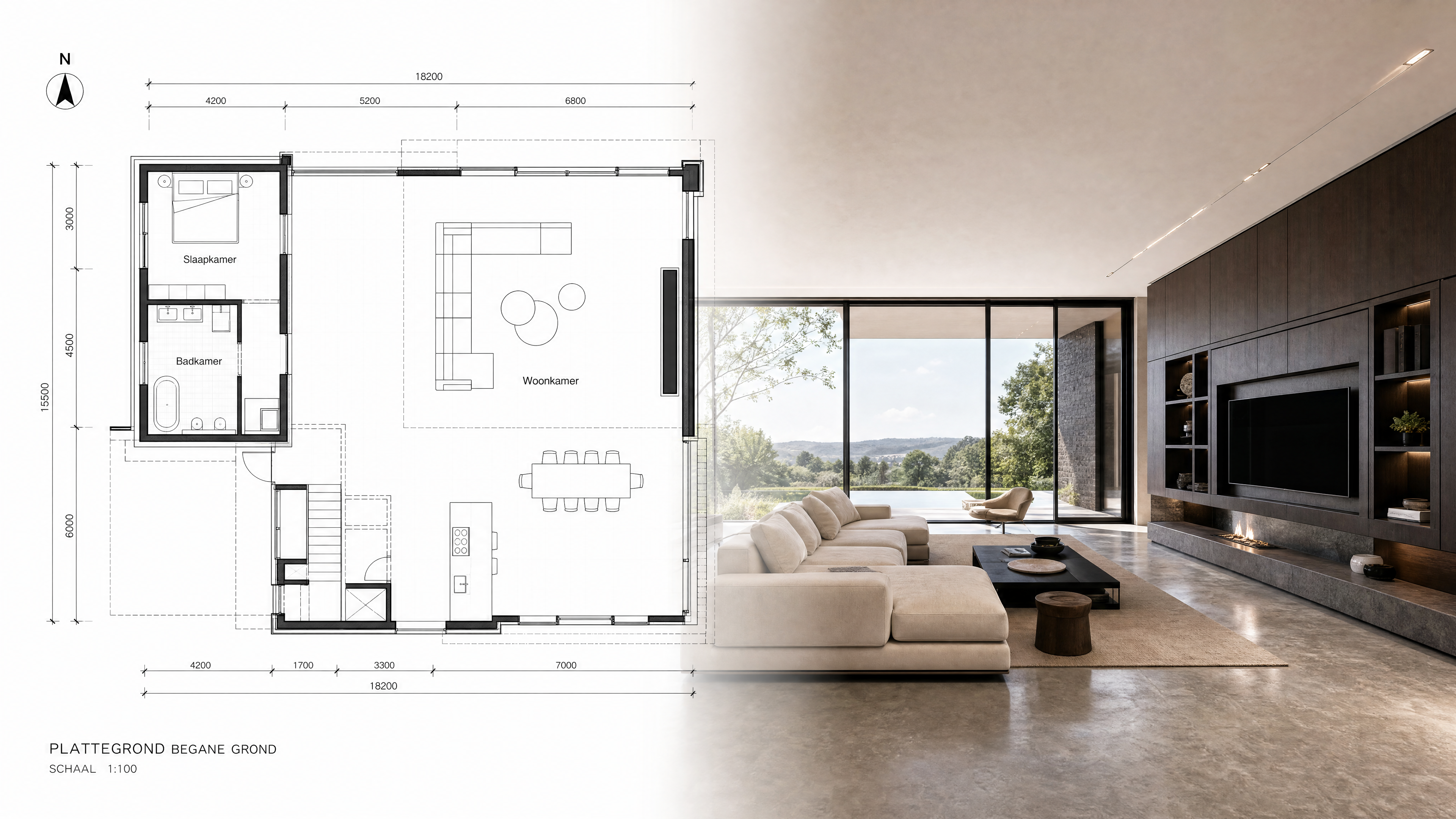 Render luxe woonkamer