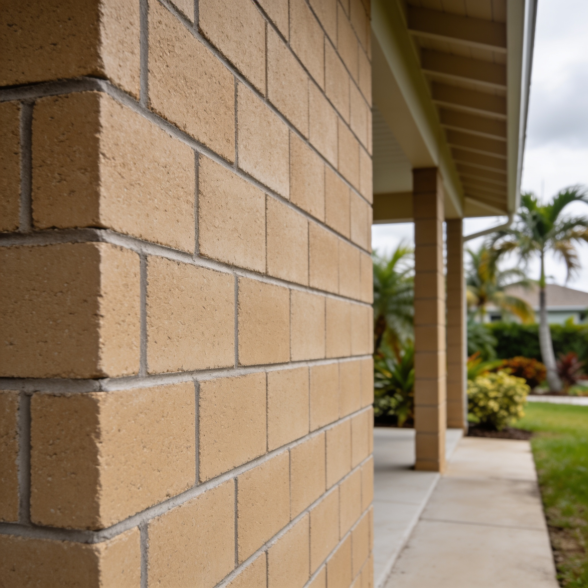 New concrete block masonry wall with clean mortar joints, South Florida