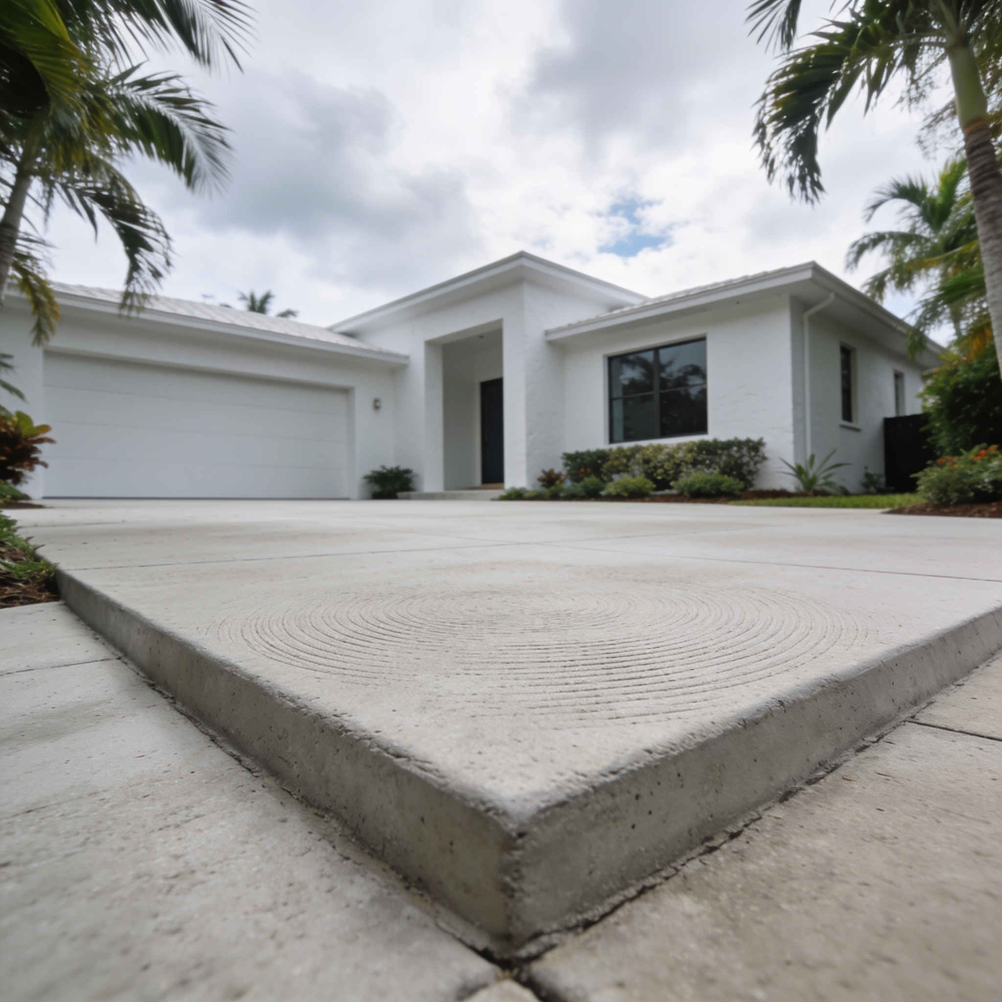 Broom-finished concrete driveway installation at a South Florida home