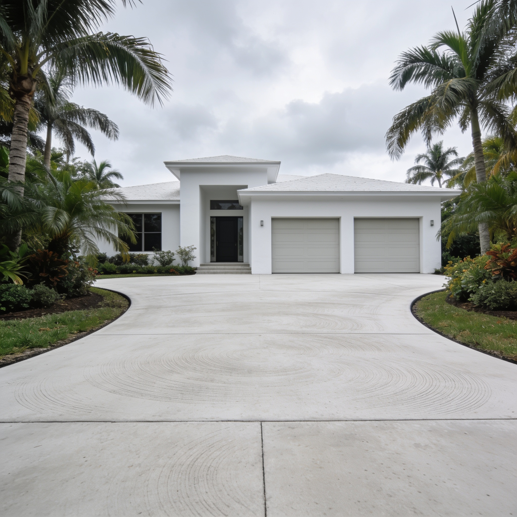 Finished broom-finished concrete driveway at a South Florida home