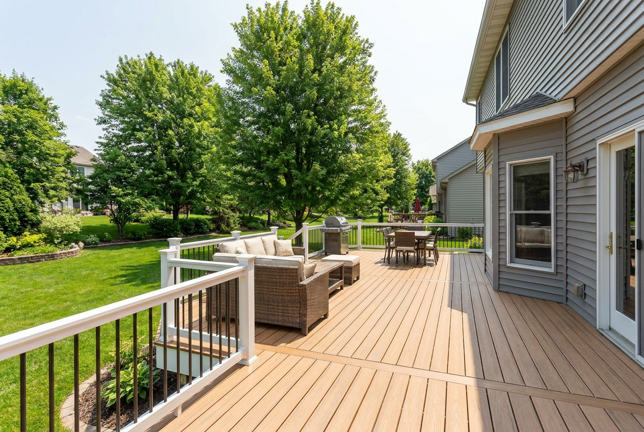 Custom-built deck with railing