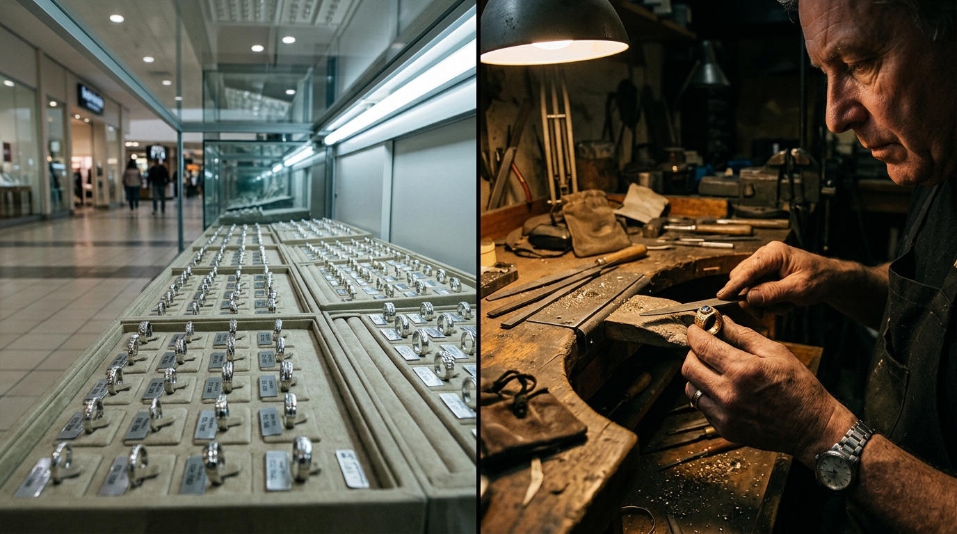 Mass-produced mall rings versus handcrafted custom jewelry — buy certified loose gemstones at Databazaar