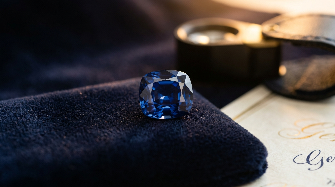 Natural untreated blue sapphire loose gemstone with gemological certificate for Jyotish astrology