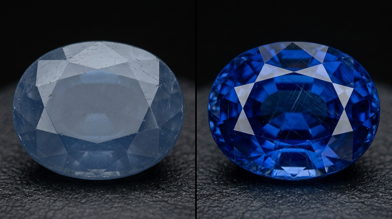 Comparison of heated vs unheated natural blue sapphire for astrological use