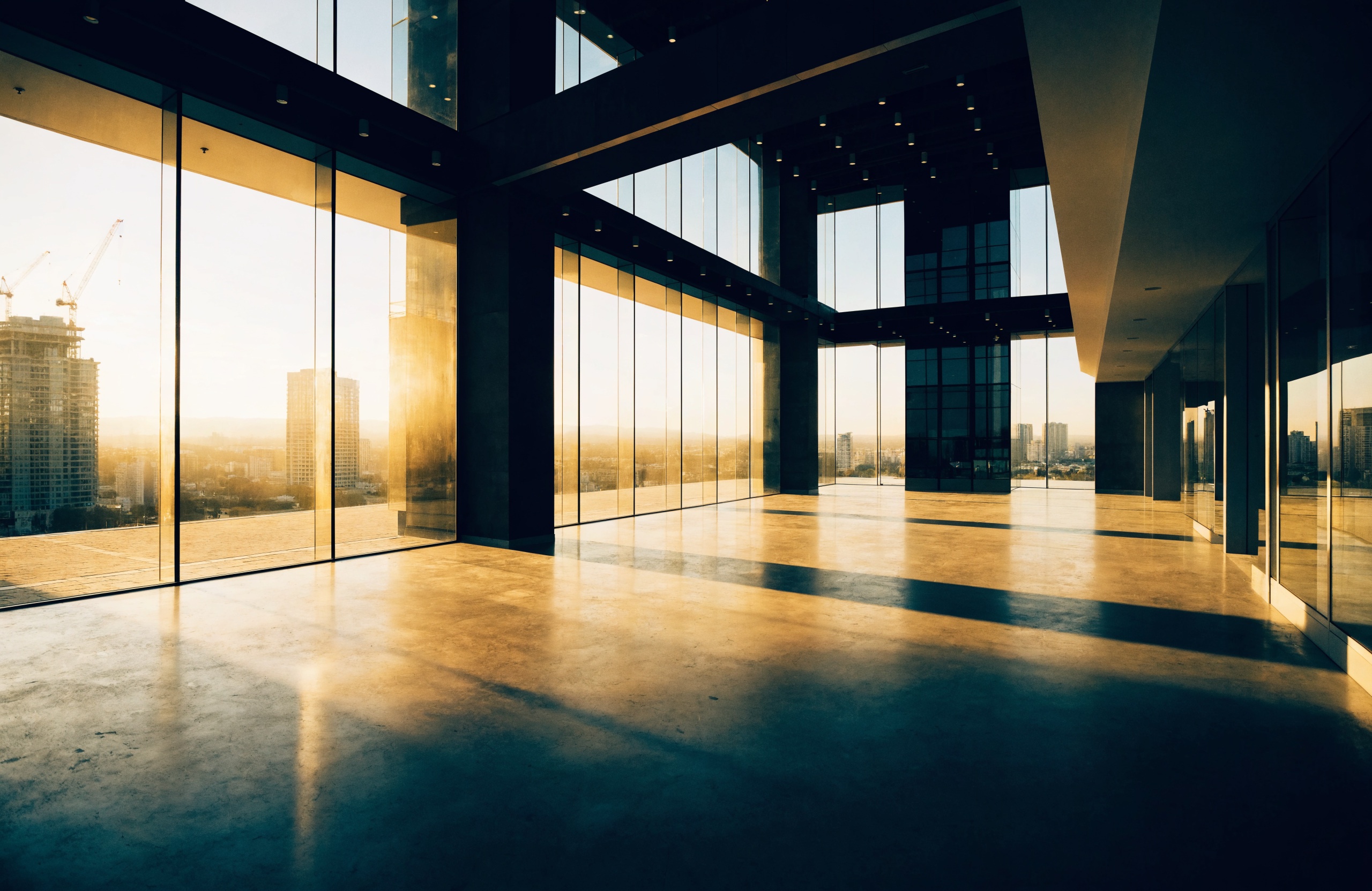 An empty premium retail unit in golden afternoon light