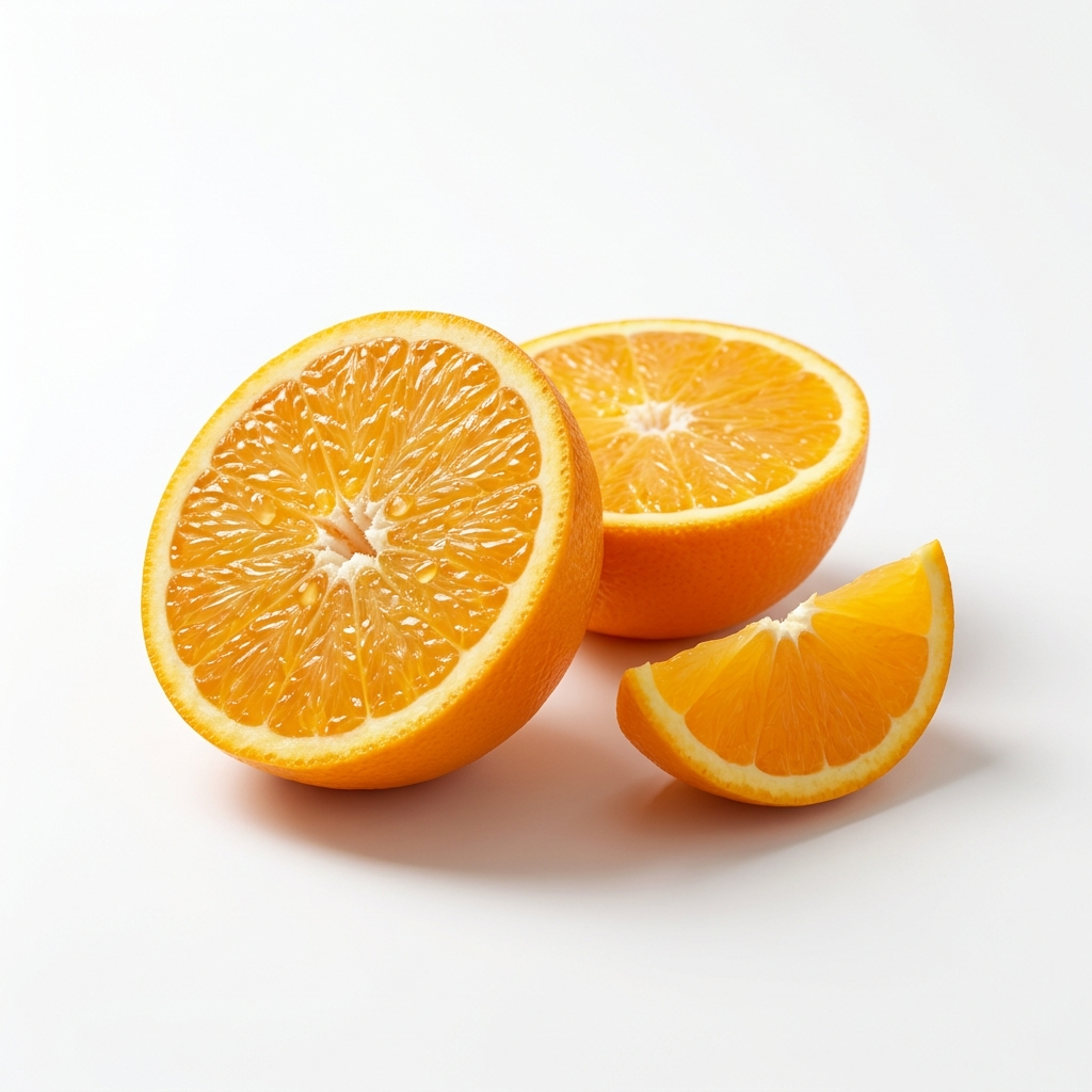 Fresh orange cut in half showing juicy pulp