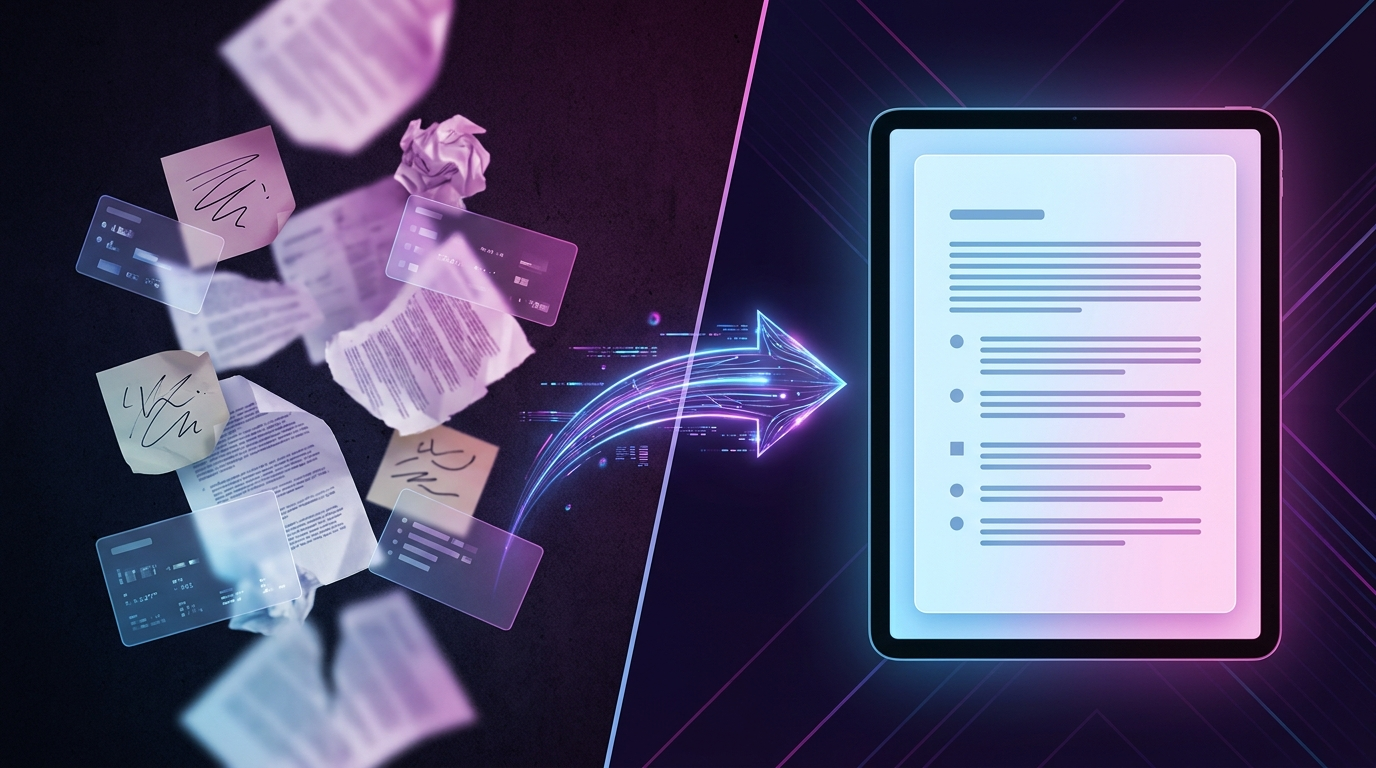 Research notes transforming into a formatted AI documentary narration script through an AI draft loop