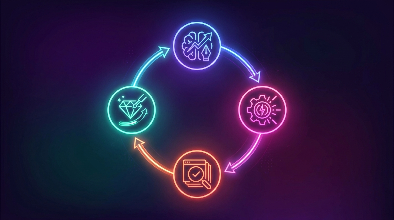 Circular draft, generate voiceover, review, and refine workflow loop for AI documentary scripts