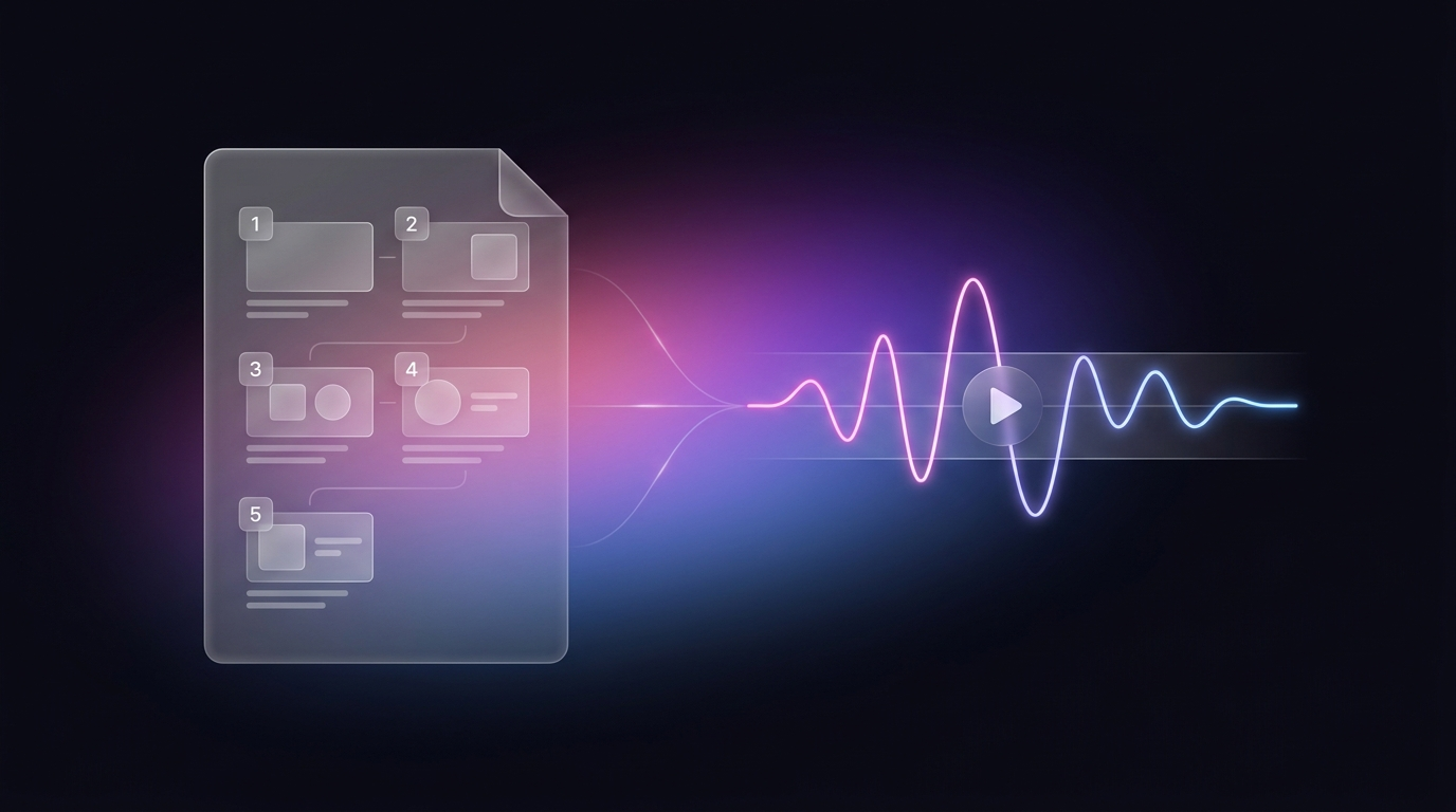 Beat sheet mapped to an AI voiceover waveform for a viral 2D animation workflow