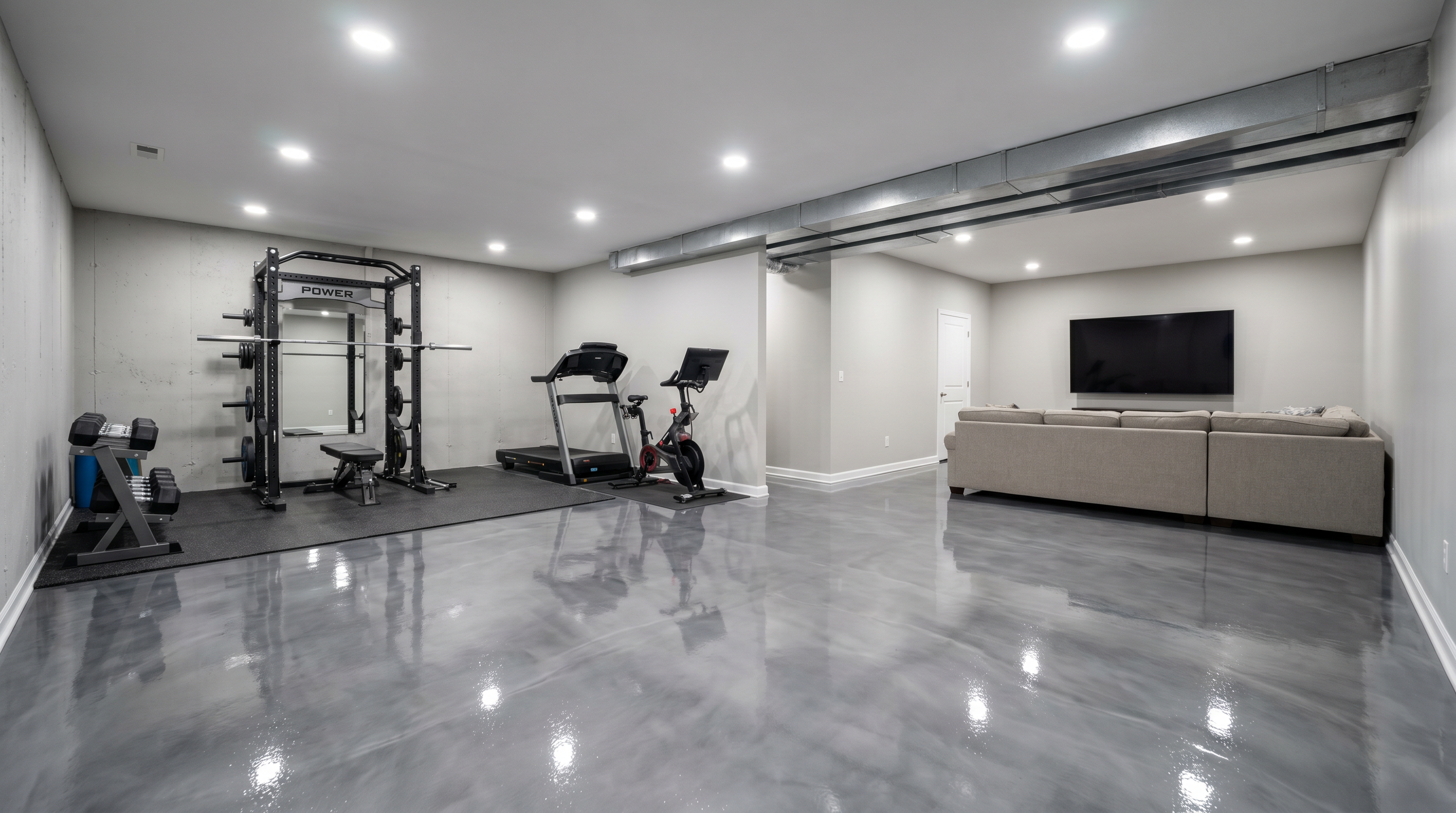 Basement floor coating with polyaspartic finish