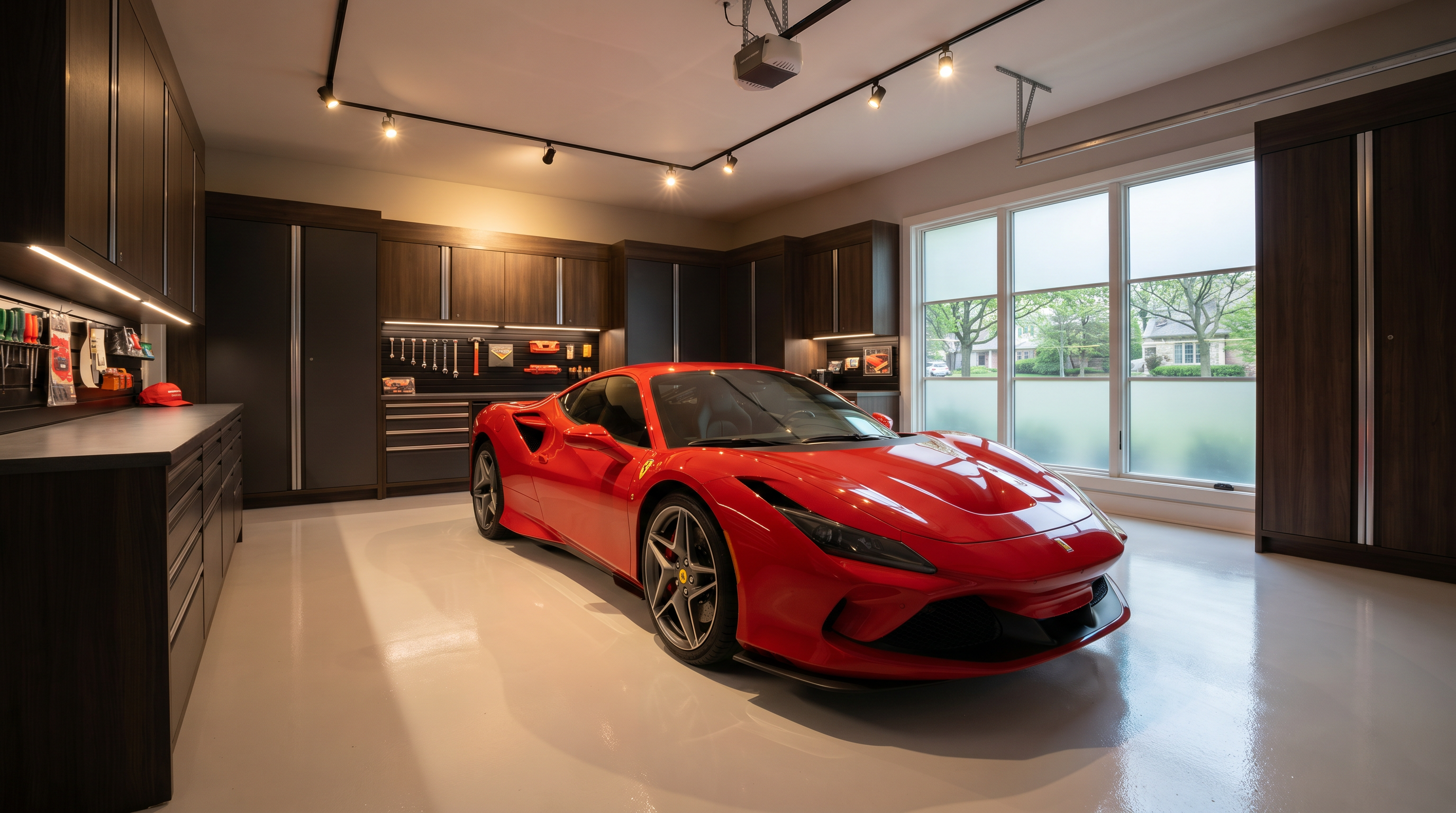 Luxury polyaspartic garage floor with sports car, Carmel Indiana