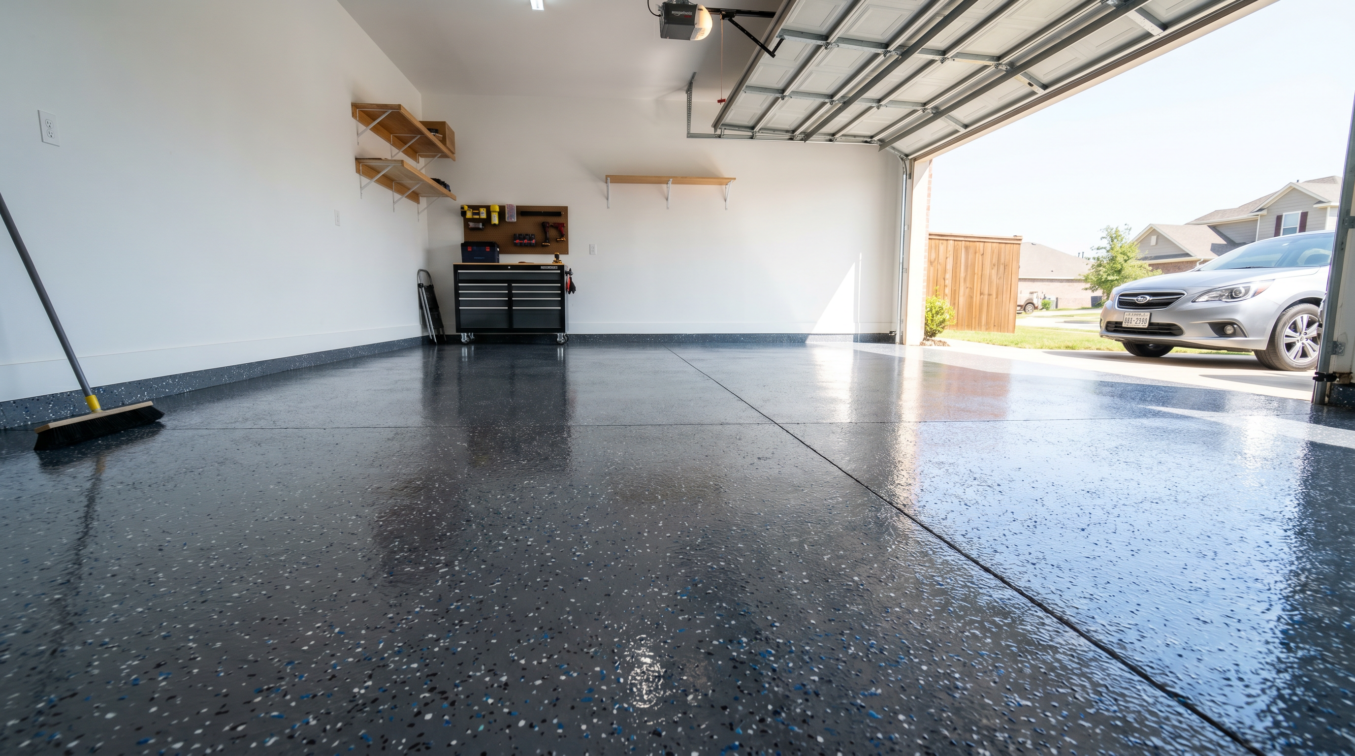 Finished epoxy coating with decorative flake
