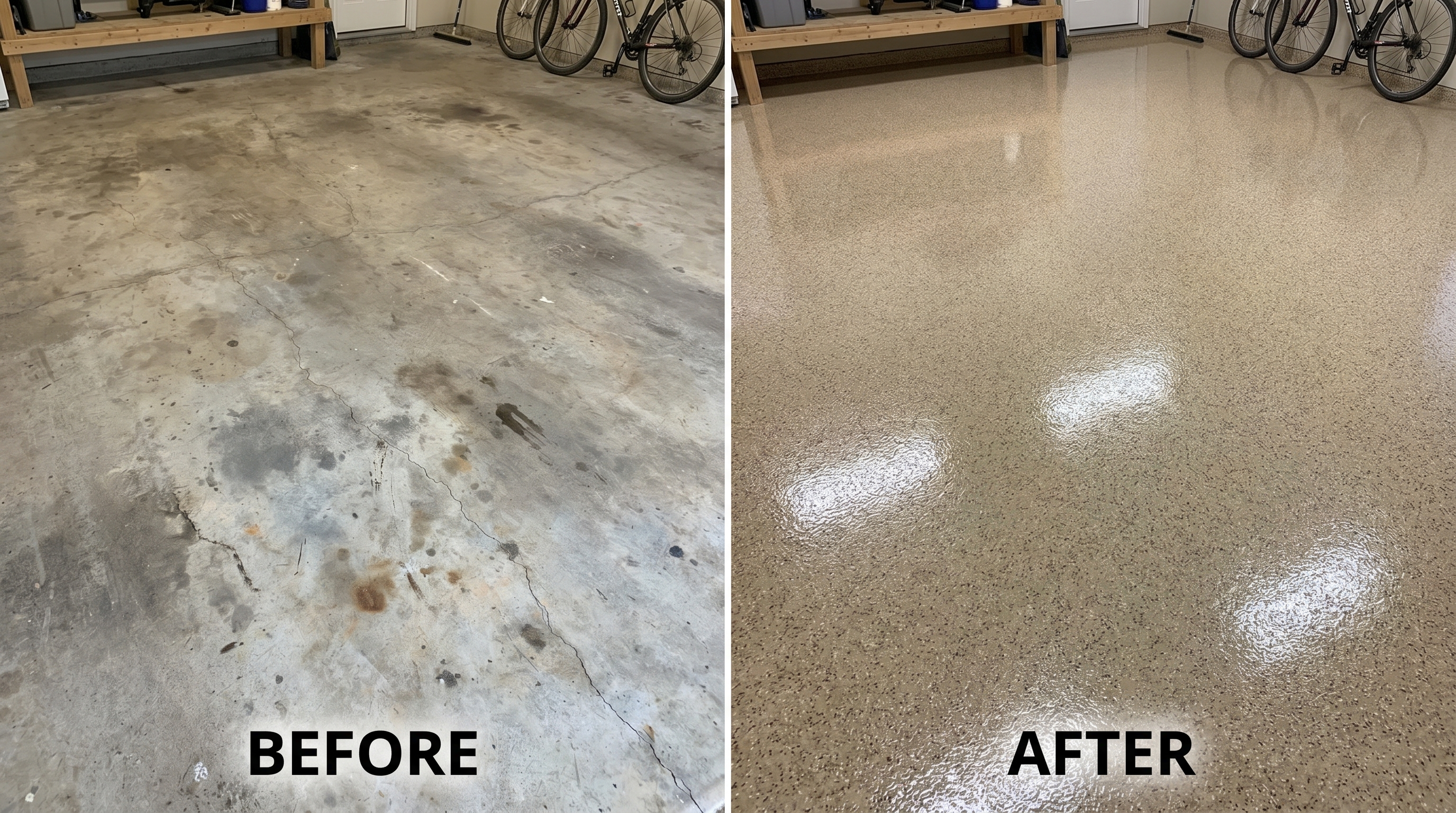 Bare stained concrete before epoxy coating