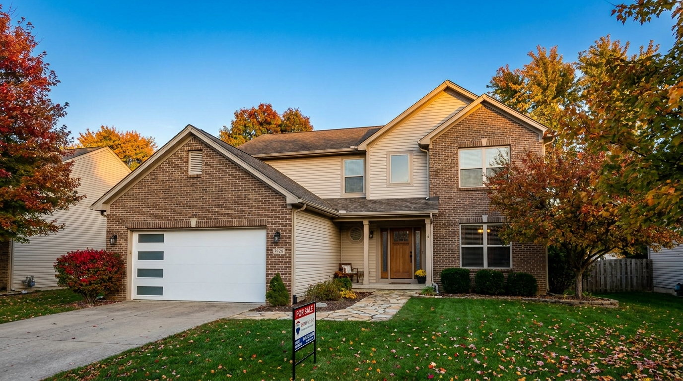 Suburban Indiana home with two-car attached garage