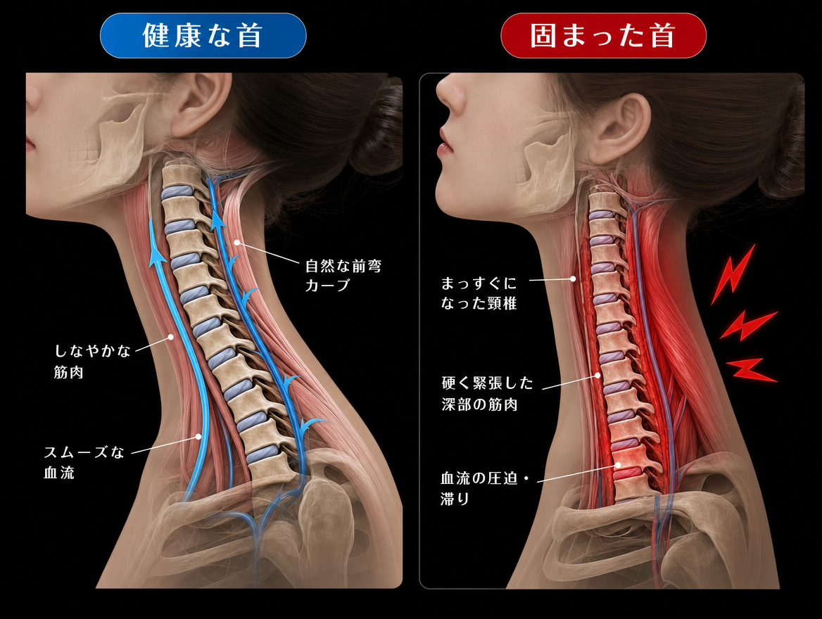 健康な首と固まった首の比較
