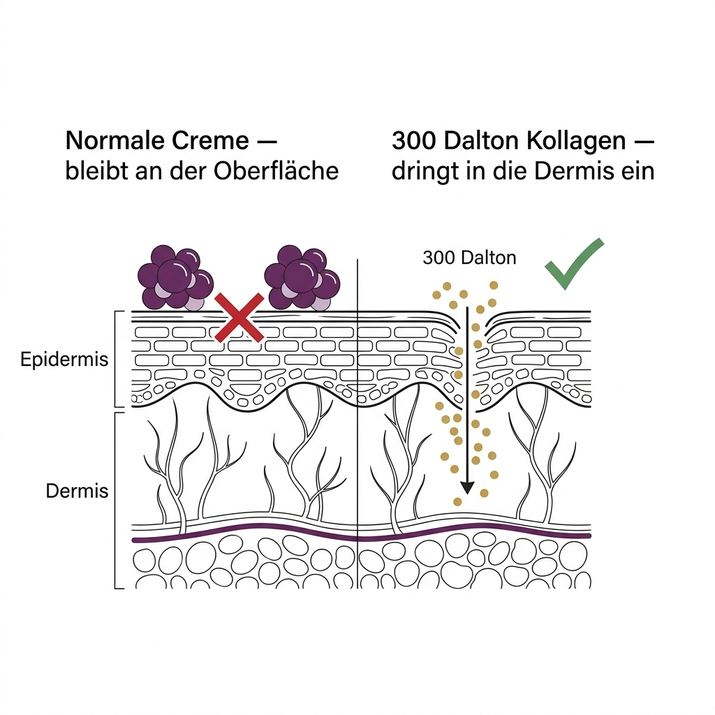 Infografik Hautschicht - 300 Dalton Kollagen dringt in die Dermis ein
