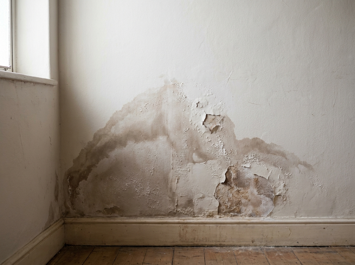 Rising damp spreading up an interior wall