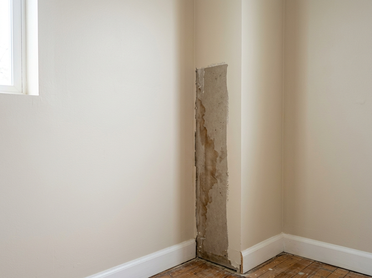 One unsealed strip where damp shows — the gap that ran short