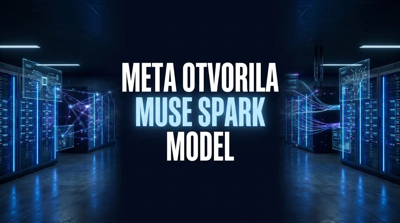 Tamna scena data centra sa serverima i holografskim prikazom AI mreže, naslov Meta otvorila Muse Spark model