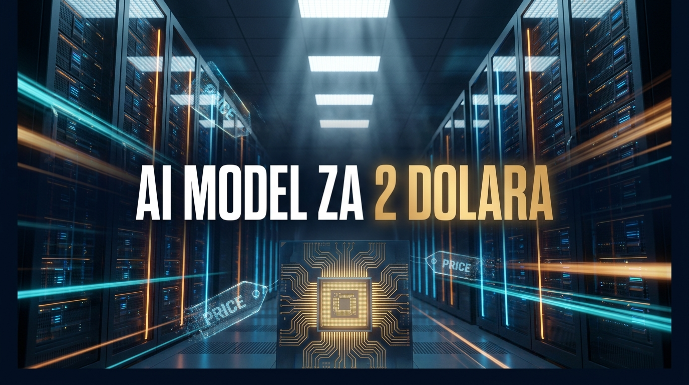 Data centar sa serverskim rekovima i procesorom, ilustracija uz vijest o cijeni Alibaba Qwen modela.