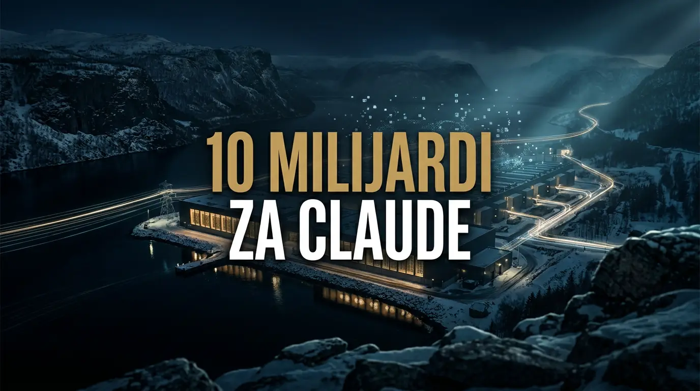 Data centar u norveškom fjordu noću, ilustracija uz Anthropic ugovor od 10 milijardi dolara