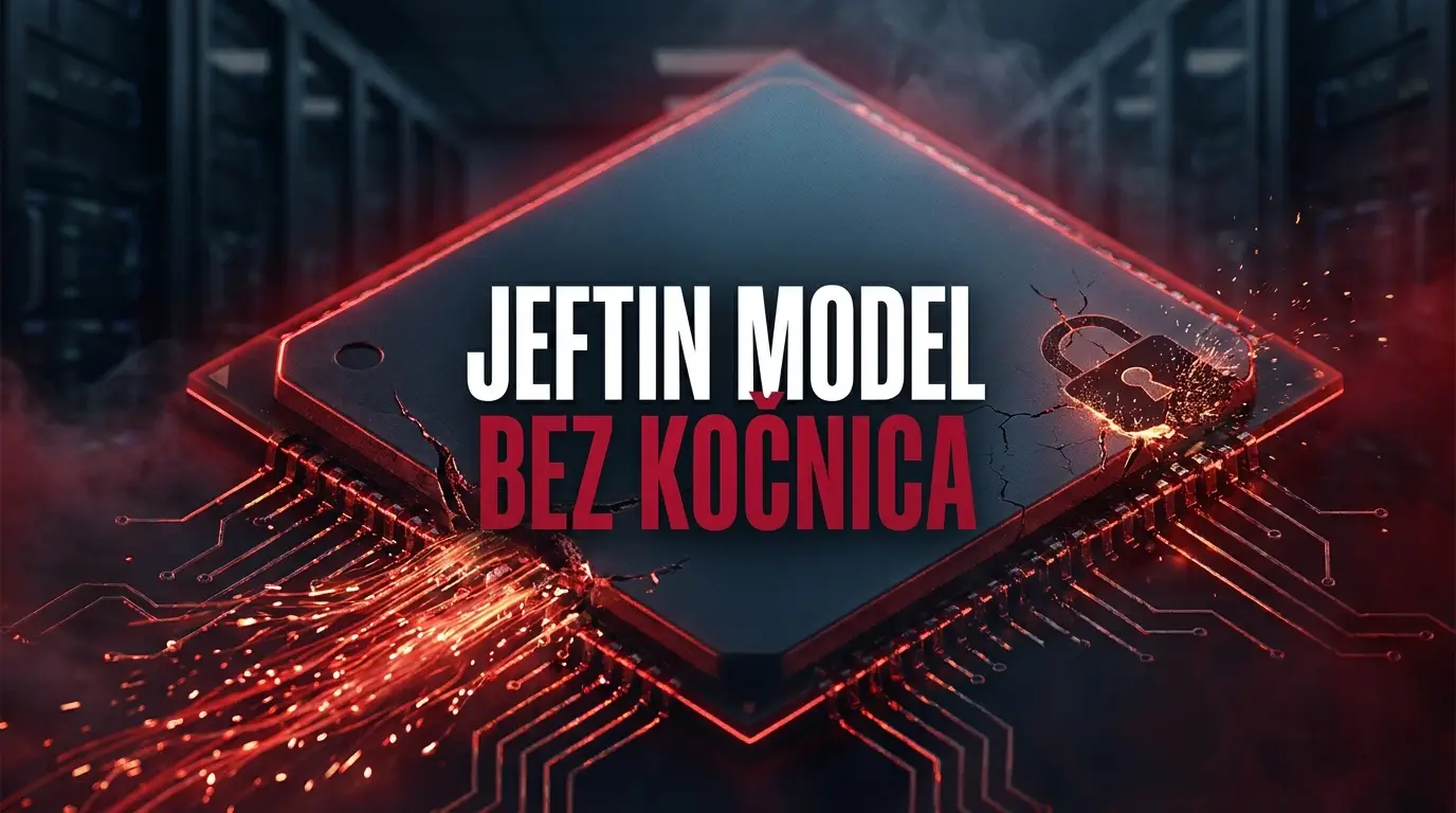 Ilustracija AI čipa bez zaštite, otvoreni model GLM-5.2 i sigurnosni rizik za firme