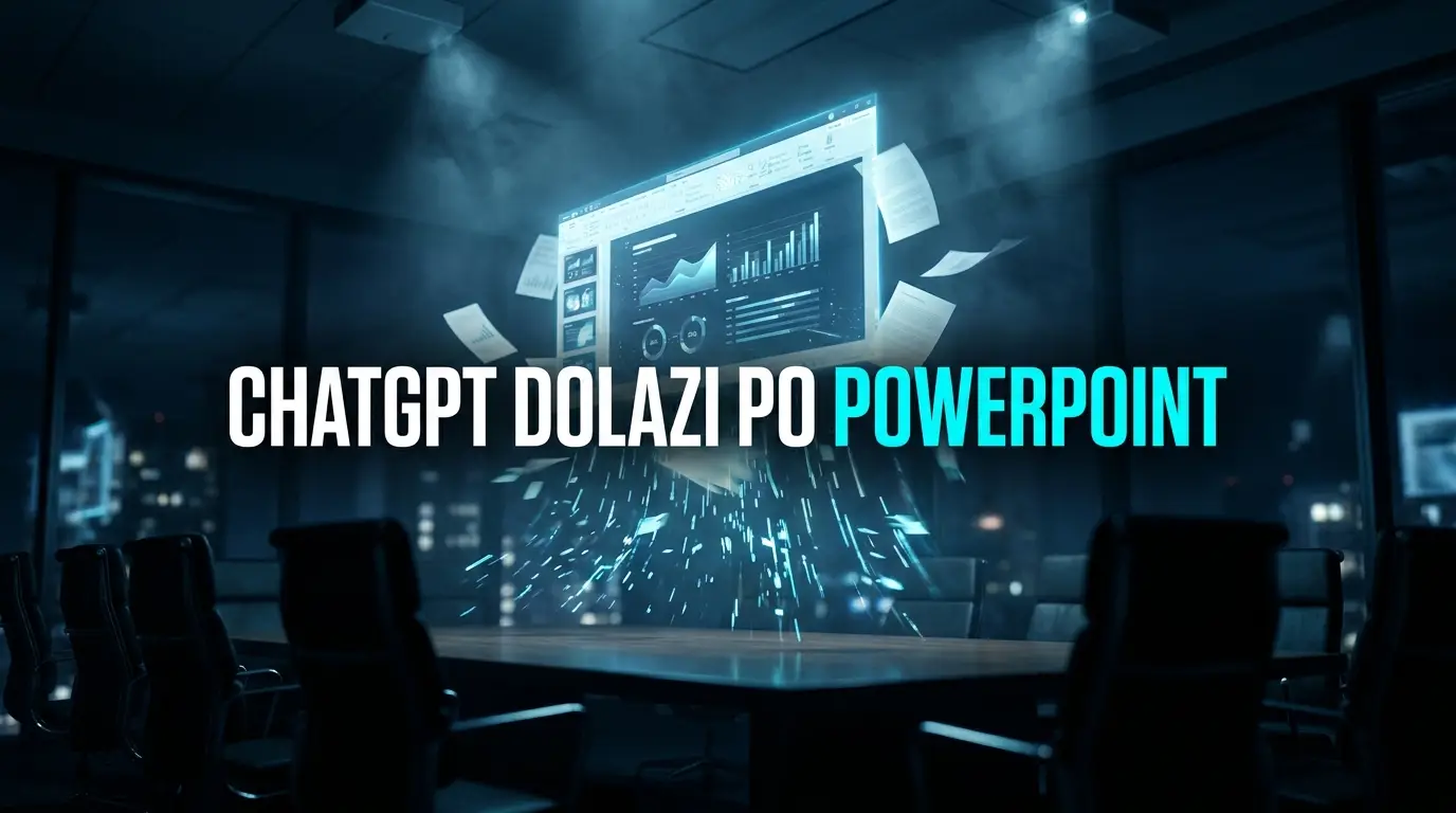 Poster sa naslovom ChatGPT dolazi po PowerPoint i holografskim slajdom koji se sklapa u mračnoj sali