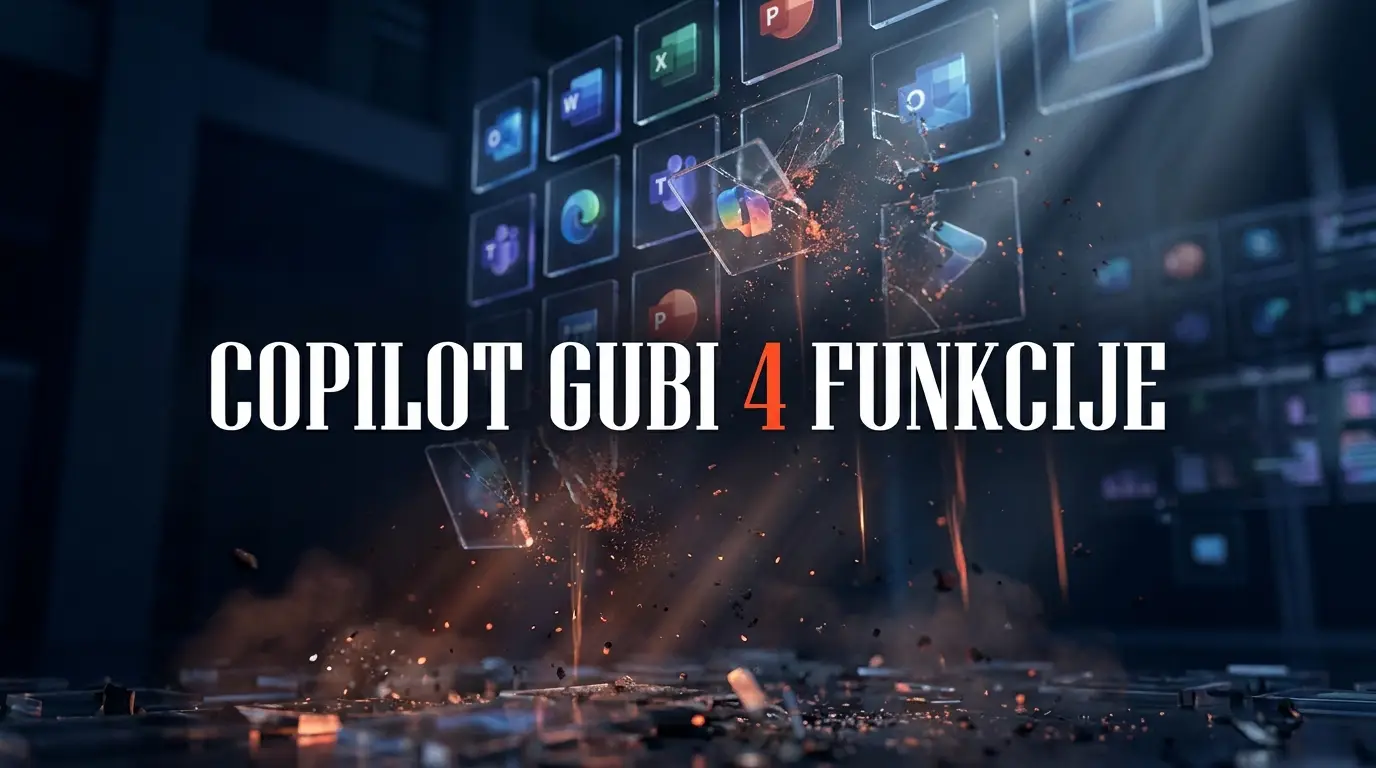 Holografske ikone aplikacija koje se raspadaju u iskre, naslov Copilot gubi 4 funkcije