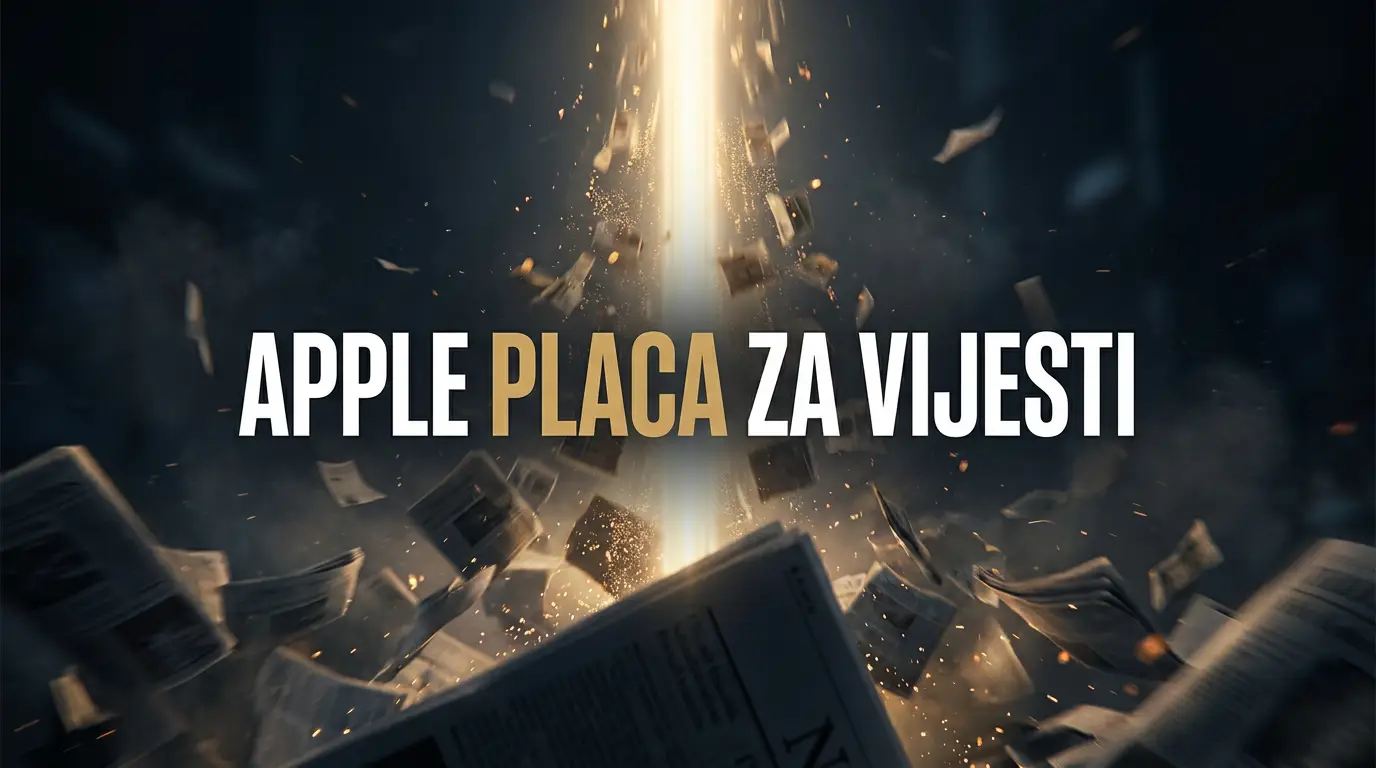 Novine koje se pretvaraju u zlatne čestice i ulaze u snop svjetlosti, naslov Apple plaća za vijesti
