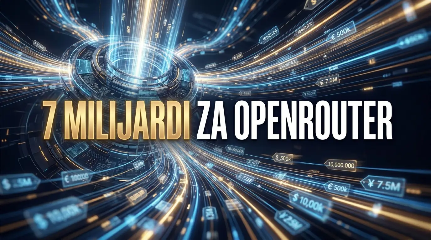 Svjetlosni tokovi podataka koji se slivaju u jedan kanal, naslov o kupovini OpenRoutera za 7 milijardi
