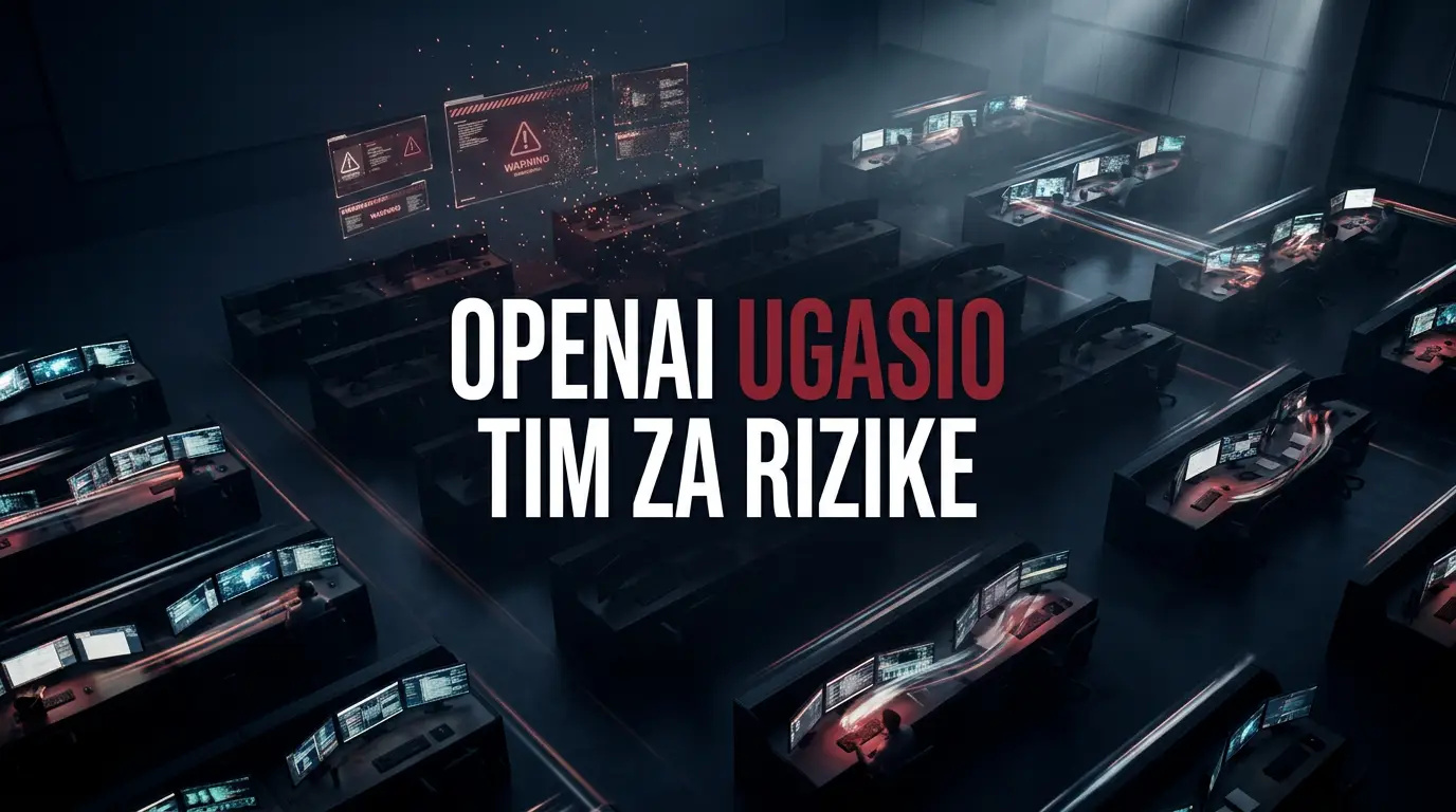 Pogled odozgo na tamnu kontrolnu salu u kojoj je jedan blok radnih mjesta ugašen, naslov o gašenju tima