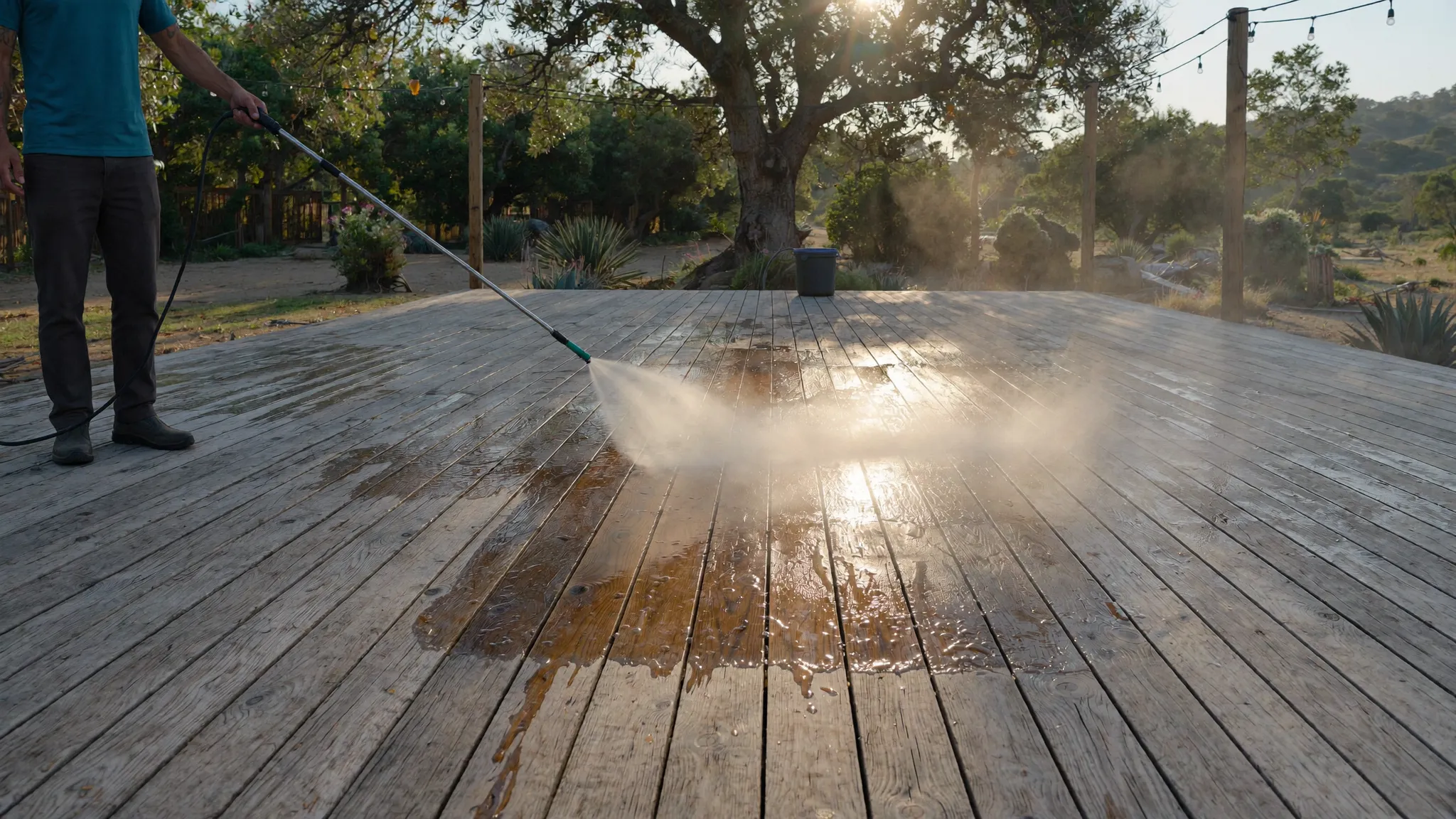 Restoring a weathered wooden deck