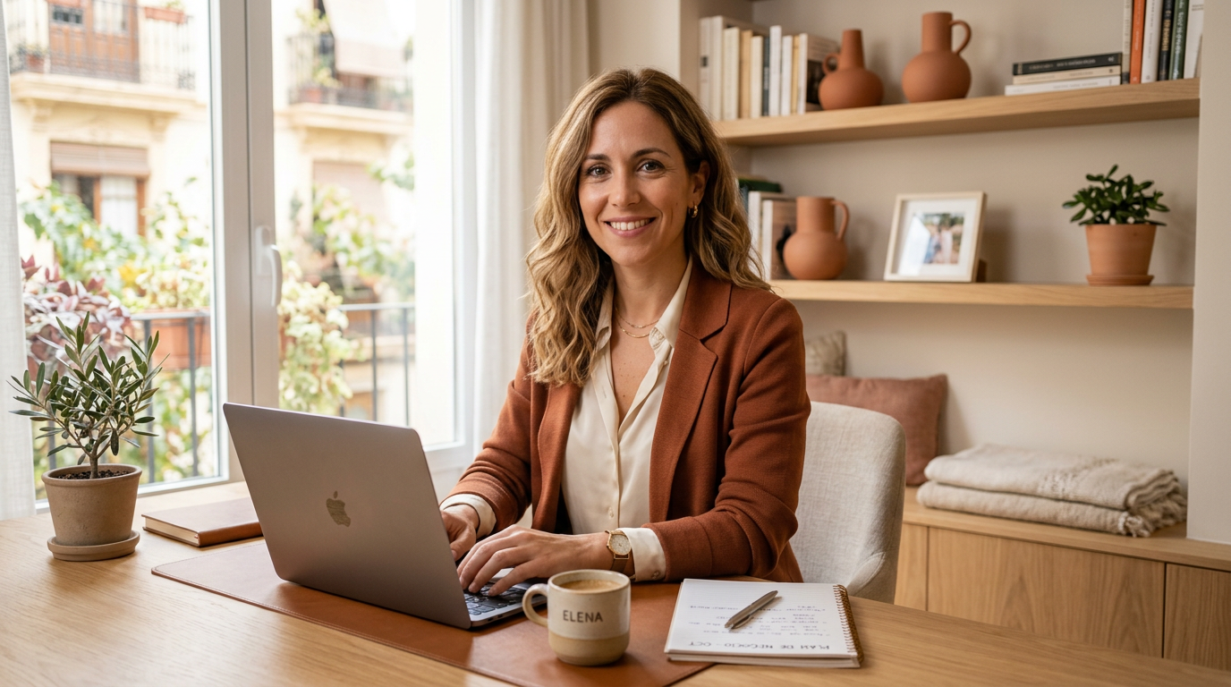 Emprendedora frente al ordenador