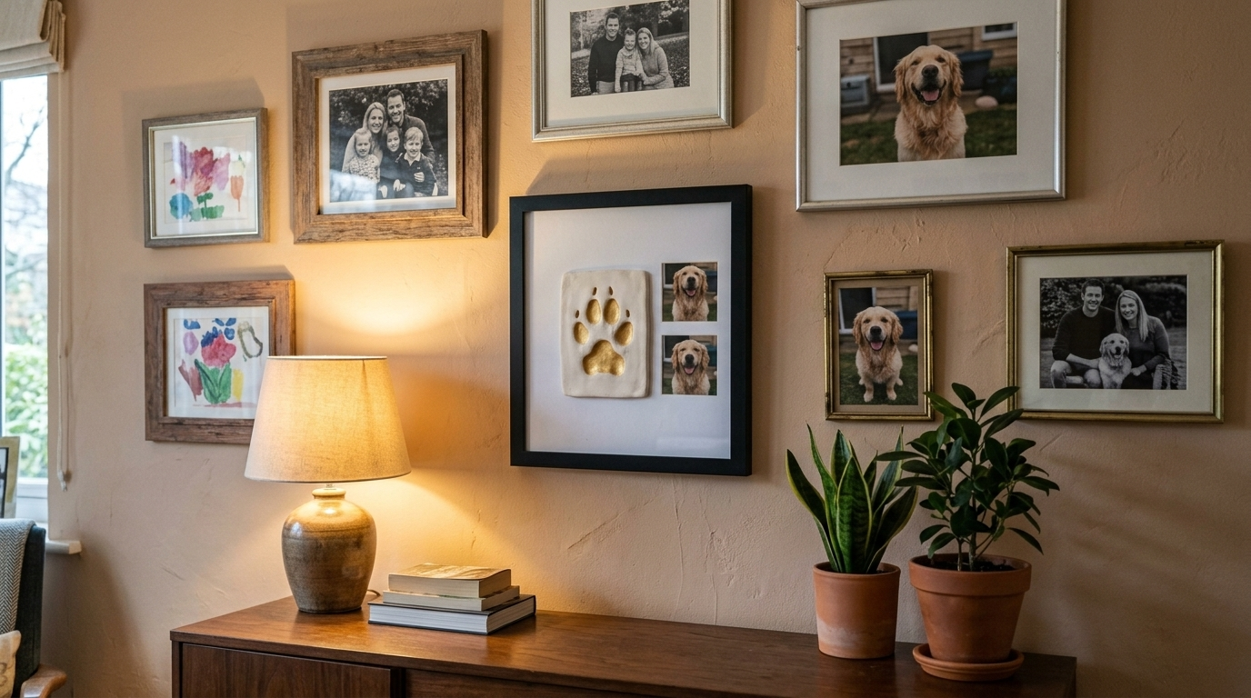 Paw print frame on a gallery wall