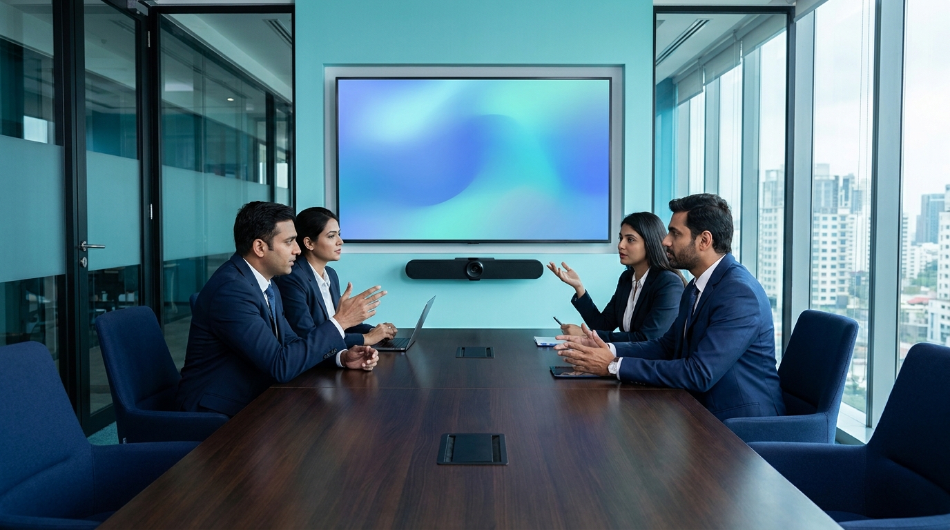 Cisco Webex Room device under display in Indian boardroom - Sirius Star deployment